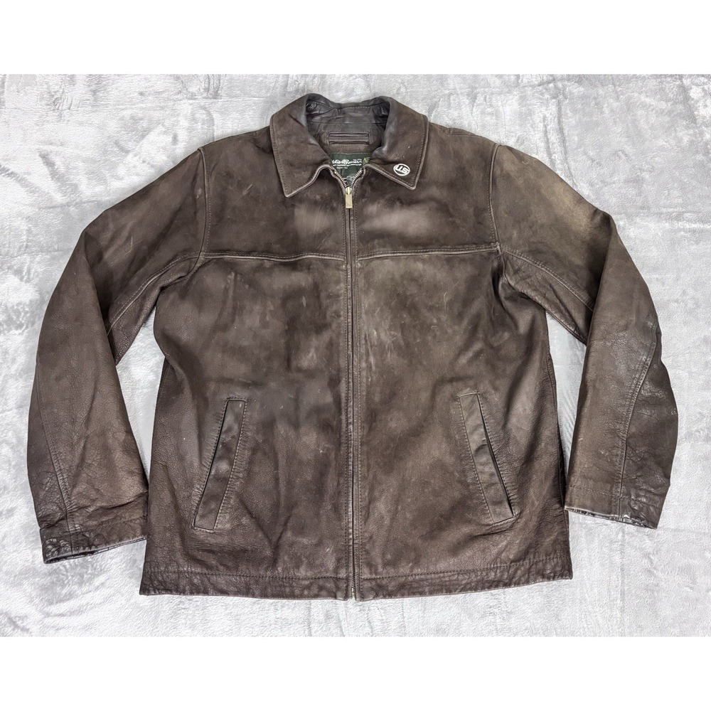Eddie Bauer Mens Medium Genuine Leather Jacket Brown Zip Front